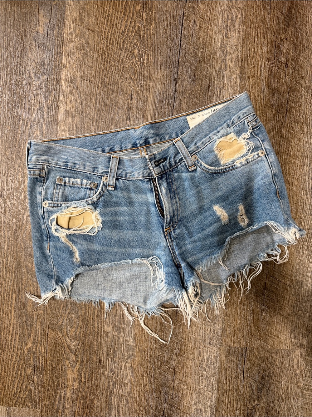 rag & bone Light Blue Distressed Denim Cutoff Shorts